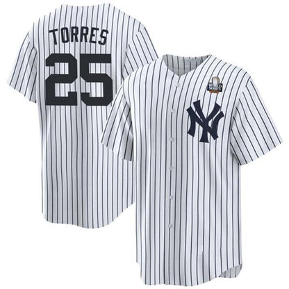New York Yankees #25 Gleyber Torres White 2024 World Series With Name Cool Base Stitched Baseball Jersey - Main View