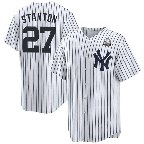 New York Yankees #27 Giancarlo Stanton White 2024 World Series With Name Cool Base Stitched Baseball Jersey - Main View