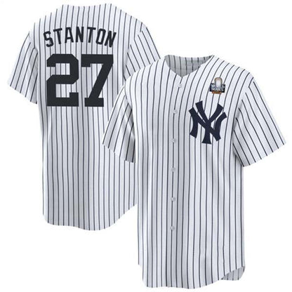 New York Yankees #27 Giancarlo Stanton White 2024 World Series With Name Cool Base Stitched Baseball Jersey - Main View