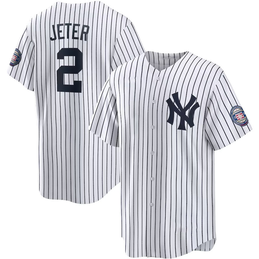 New York Yankees #2 Derek Jeter 2020 Hall of Fame Induction Home Replica Player Name Jersey - White/Navy Stitched Baseball Jersey - Main View