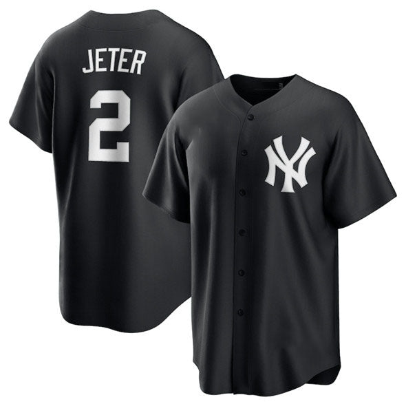 New York Yankees #2 Derek Jeter Black Lights Out Limited Stitched Baseball Jersey - Main View