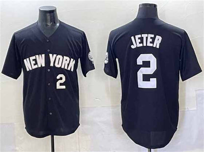 New York Yankees #2 Derek Jeter Black Limited Stitched Baseball Jersey - Main View