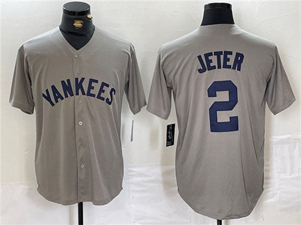 New York Yankees #2 Derek Jeter Gray Cool Base Stitched Baseball Jersey - Main View