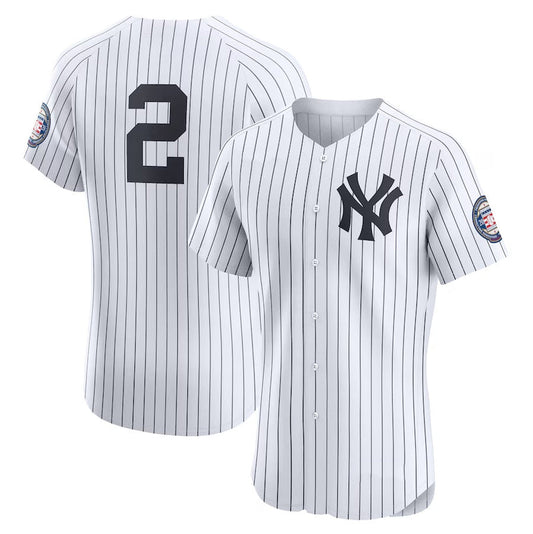New York Yankees #2 Derek Jeter Home Elite Jersey - White Stitched Baseball Jersey - Main View