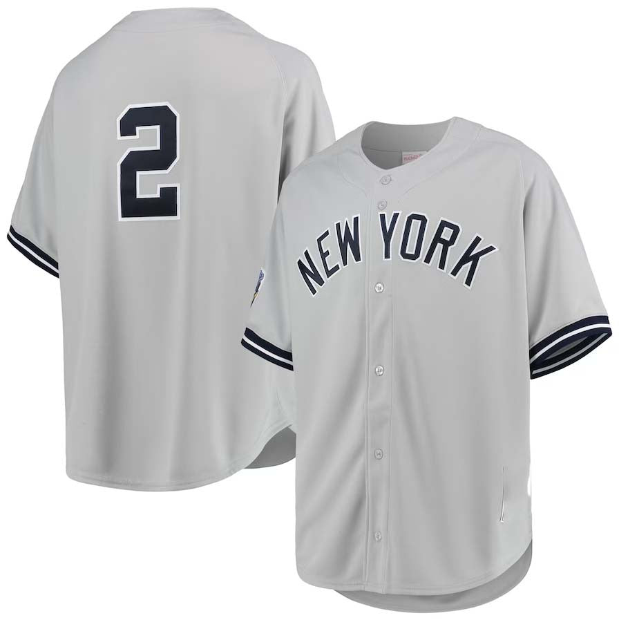 New York Yankees #2 Derek Jeter Mitchell & Ness 1998 Cooperstown Collection Road Authentic Jersey - Gray Stitches Baseball Jerseys - Main View