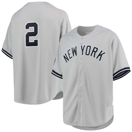 New York Yankees #2 Derek Jeter Mitchell & Ness 1998 Cooperstown Collection Road Authentic Jersey - Gray Stitches Baseball Jerseys - Main View