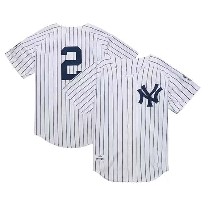 New York Yankees #2 Derek Jeter Mitchell & Ness 2014 Cooperstown Collection Authentic Throwback Jersey - White Stitches Baseball Jerseys - Main View
