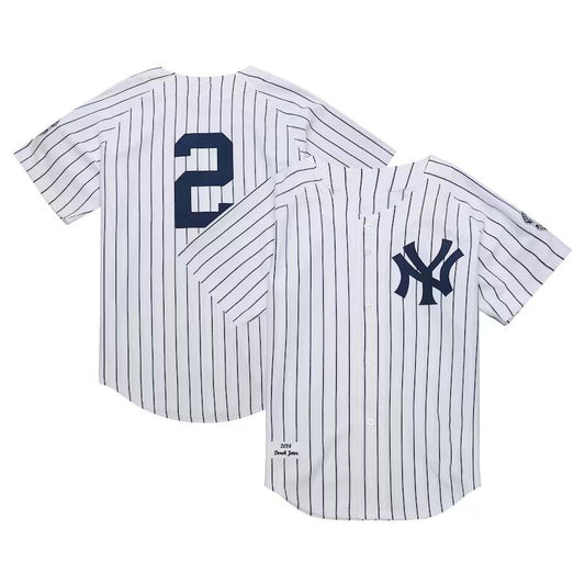 New York Yankees #2 Derek Jeter Mitchell & Ness 2014 Cooperstown Collection Authentic Throwback Jersey - White Stitches Baseball Jerseys - Main View