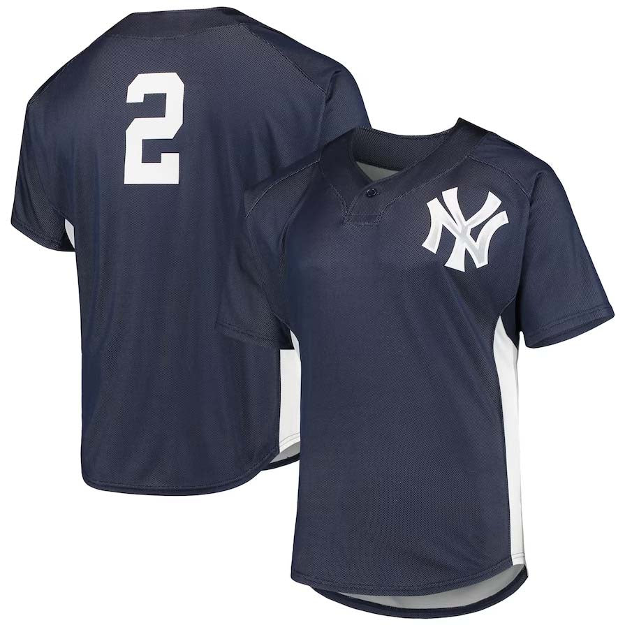 New York Yankees #2 Derek Jeter Mitchell & Ness Cooperstown Collection Mesh Batting Practice Button-Up Jersey - Navy Stitches Baseball Jerseys - Main View
