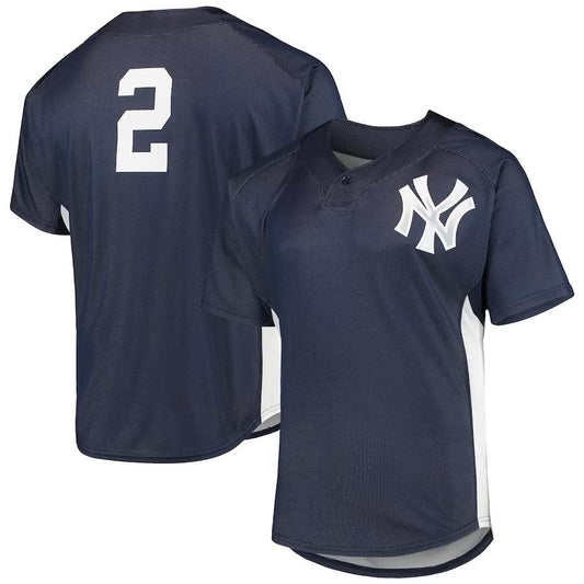 New York Yankees #2 Derek Jeter Mitchell & Ness Cooperstown Collection Mesh Batting Practice Button-Up Jersey - Navy Stitches Baseball Jerseys - Main View