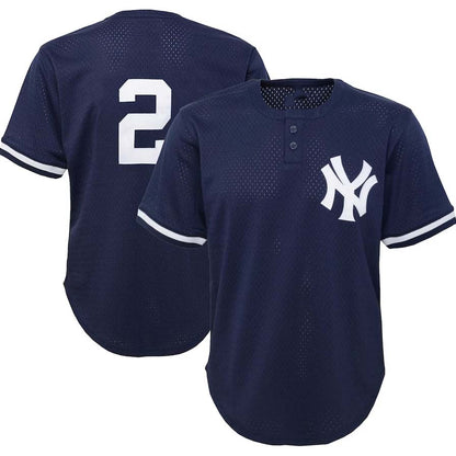 New York Yankees #2 Derek Jeter Mitchell & Ness Cooperstown Collection Mesh Batting Practice Jersey - Navy Stitches Baseball Jerseys - Main View