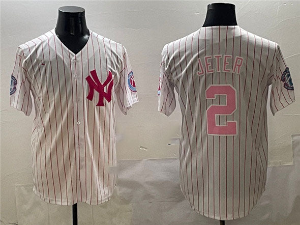 New York Yankees #2 Derek Jeter Pink With Patch Limited Stitched Baseball Jersey - Main View