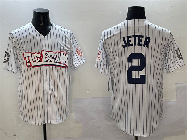 New York Yankees #2 Derek Jeter White Bronx Graffiti Vapor Limited Stitched Baseball Jersey - Main View