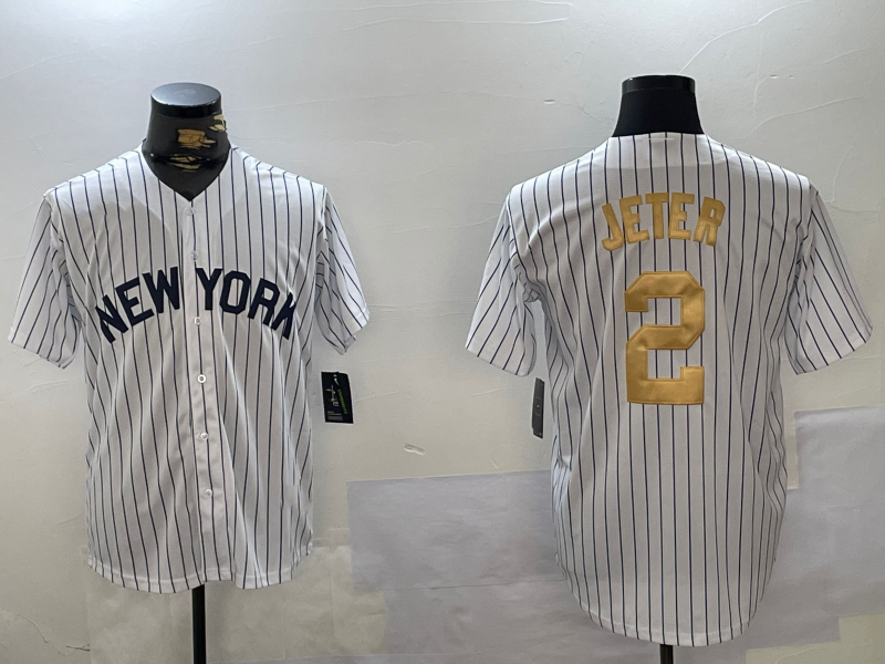 New York Yankees #2 Derek Jeter White Pinstripe Fashion Cool Base Stitched Baseball Jersey - Main View