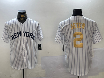 New York Yankees #2 Derek Jeter White Pinstripe Fashion Cool Base Stitched Baseball Jersey - Main View