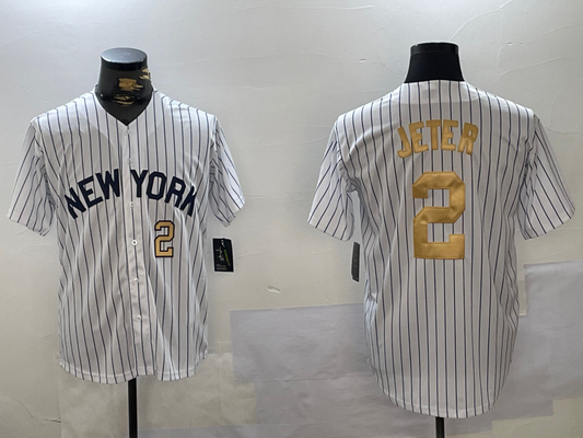 New York Yankees #2 Derek Jeter White Pinstripe Fashion Cool Base Stitched Baseball Jersey - Main View
