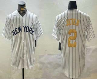 New York Yankees #2 Derek Jeter White Pinstripe Name Fashion Cool Base Stitched Baseball Jersey - Main View