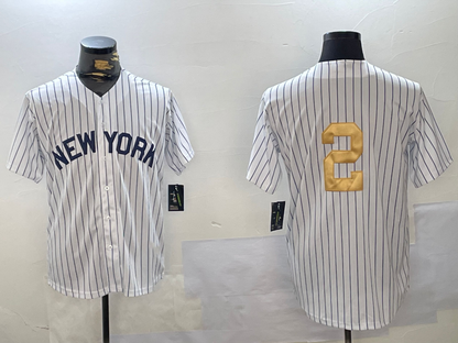 New York Yankees #2 Derek Jeter White Pinstripe Without Name Fashion Cool Base Stitched Baseball Jersey - Main View