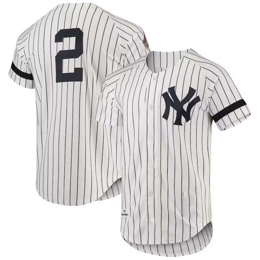 New York Yankees #2 Mitchell & Ness Cooperstown Collection 1996 Authentic Home Jersey - White Stitches Baseball Jerseys - Main View