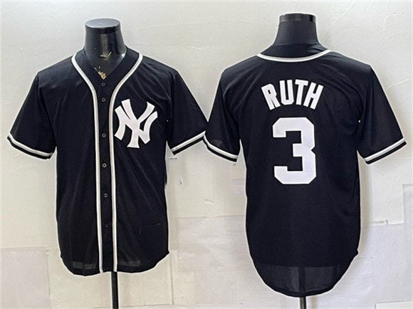 New York Yankees #3 Babe Ruth 2026 Fashion Replica Black Out Stitched Jersey - Main View