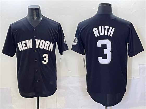 New York Yankees #3 Babe Ruth Black Limited Stitched Baseball Jersey - Main View