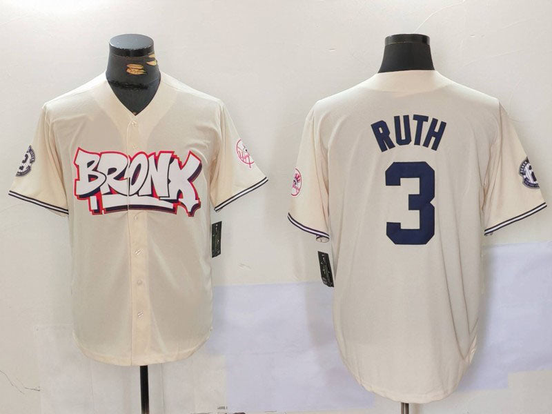 New York Yankees #3 Babe Ruth Cream Limited Stitched Baseball Jersey - Main View