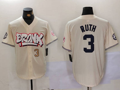 New York Yankees #3 Babe Ruth Cream Limited Stitched Baseball Jersey - Main View