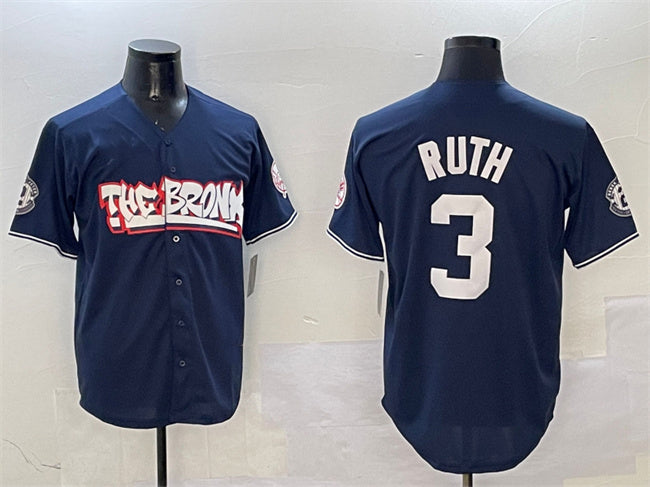 New York Yankees #3 Babe Ruth Navy Bronx Graffiti Vapor Limited Stitched Baseball Jersey - Main View