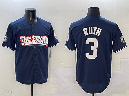 New York Yankees #3 Babe Ruth Navy Bronx Graffiti Vapor Limited Stitched Baseball Jersey - Main View