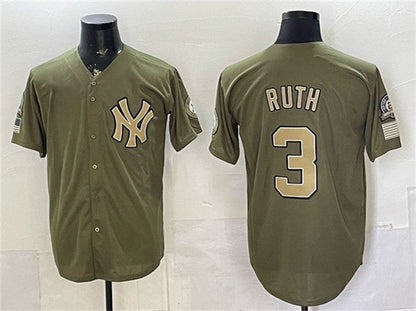 New York Yankees #3 Babe Ruth Olive 2026 Armed Forces Day Stitched Jersey - Main View