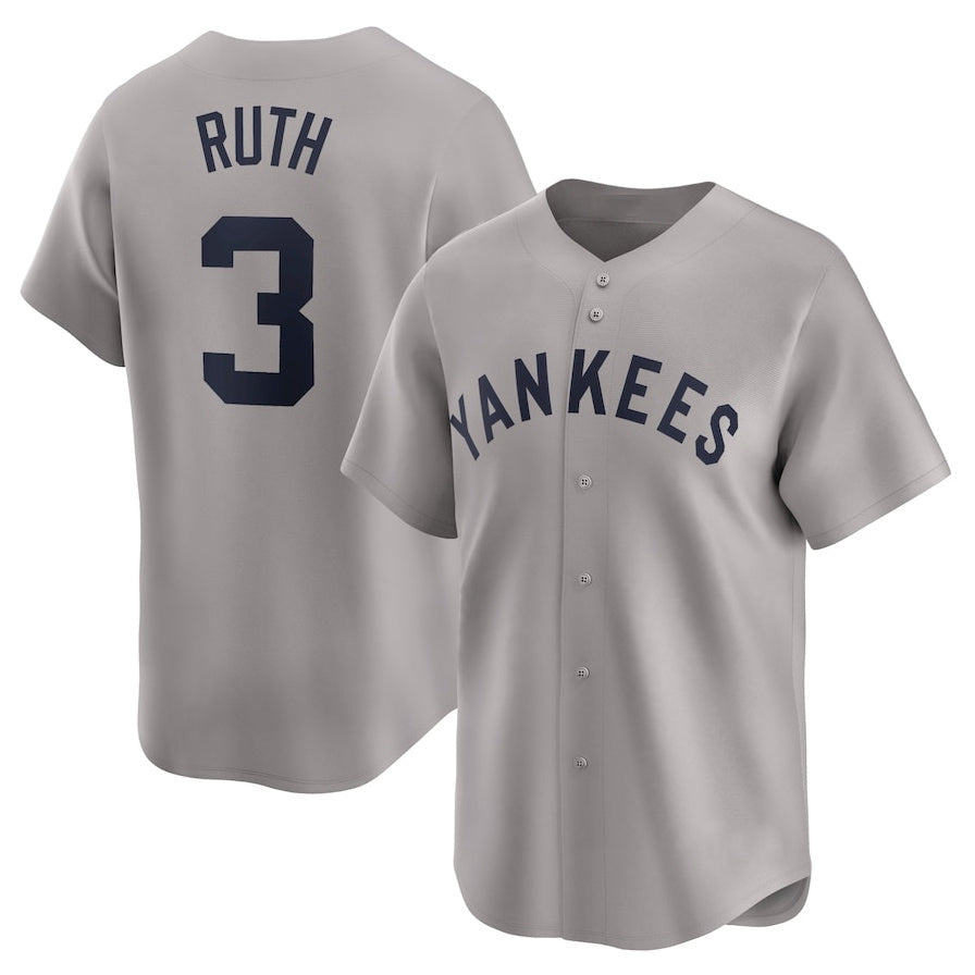 New York Yankees #3 Babe Ruth Throwback Cooperstown Collection Limited Jersey - Gray Stitched Baseball Jersey - Main View