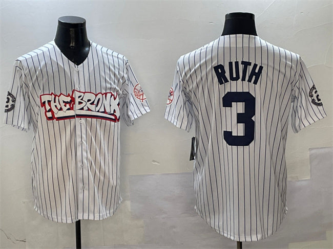New York Yankees #3 Babe Ruth White Bronx Graffiti Vapor Limited Stitched Baseball Jersey - Main View