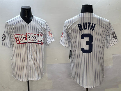 New York Yankees #3 Babe Ruth White Bronx Graffiti Vapor Limited Stitched Baseball Jersey - Main View