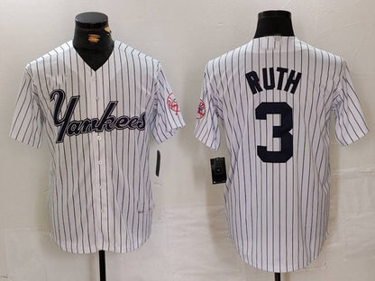 New York Yankees #3 Babe Ruth White Pinstripe Fashion Cool Base Baseball Jerseys - Main View