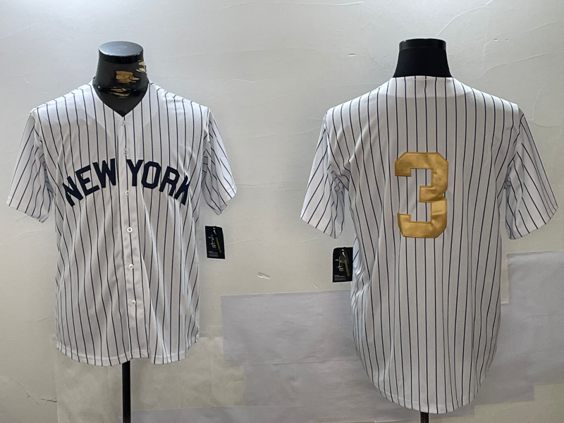 New York Yankees #3 Babe Ruth White Pinstripe Without Name Fashion Cool Base Stitched Baseball Jersey - Main View