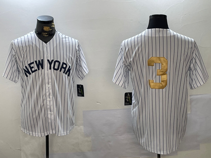 New York Yankees #3 Babe Ruth White Pinstripe Without Name Fashion Cool Base Stitched Baseball Jersey - Main View