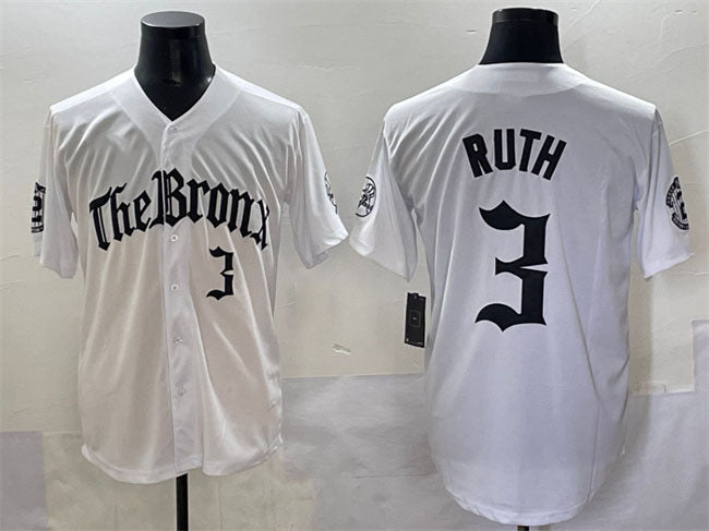 New York Yankees #3 Babe Ruth White 'Gothic Legacy Edition' Vapor Premier Limited Stitched Baseball Jersey - Main View
