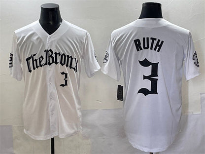 New York Yankees #3 Babe Ruth White 'Gothic Legacy Edition' Vapor Premier Limited Stitched Baseball Jersey - Main View