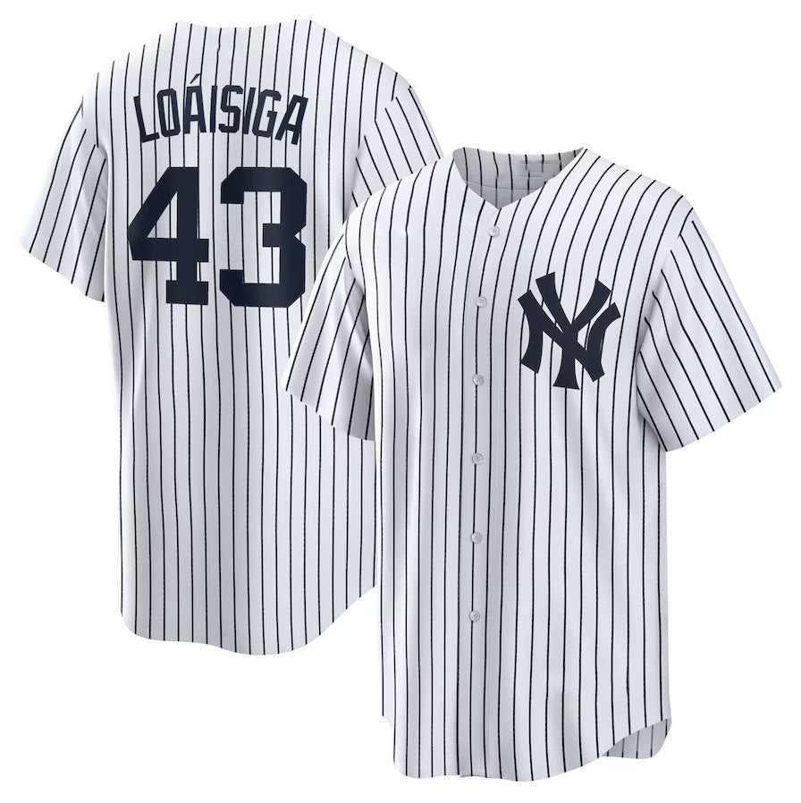 New York Yankees #43 Jonathan Loáisiga Home Replica Jersey - White Stitched Baseball Jersey - Main View