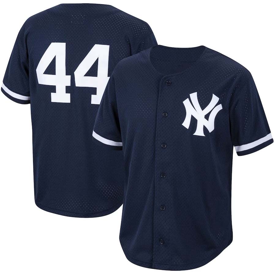 New York Yankees #44 Reggie Jackson Mitchell & Ness Cooperstown Collection Mesh Batting Practice Button-Up Jersey - Navy Stitches Baseball Jerseys - Main View