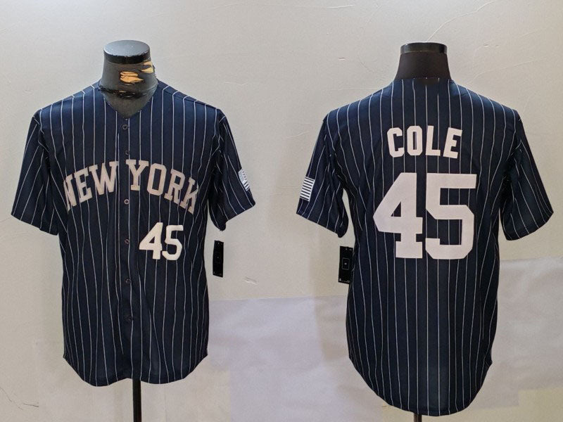 New York Yankees #45 Gerrit Cole Navy Pinstripe Fashion Cool Base Baseball Jersey - Main View