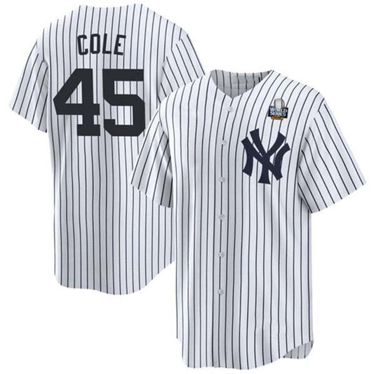 New York Yankees #45 Gerrit Cole White 2024 World Series With Name Cool Base Stitched Baseball Jersey - Main View