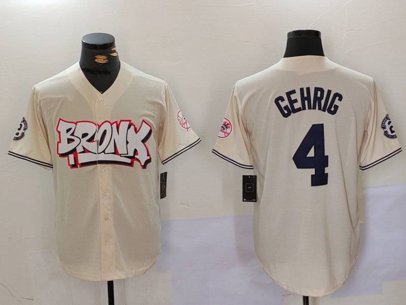 New York Yankees #4 Lou Gehrig Cream Limited Stitched Baseball Jersey - Main View