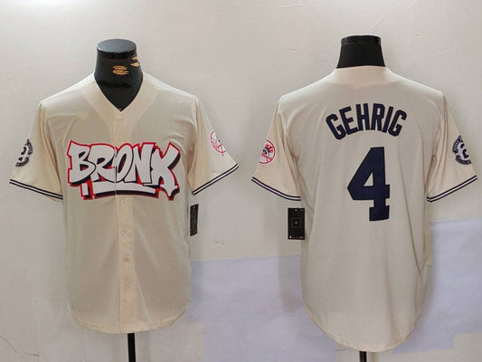 New York Yankees #4 Lou Gehrig Cream Limited Stitched Baseball Jersey - Main View