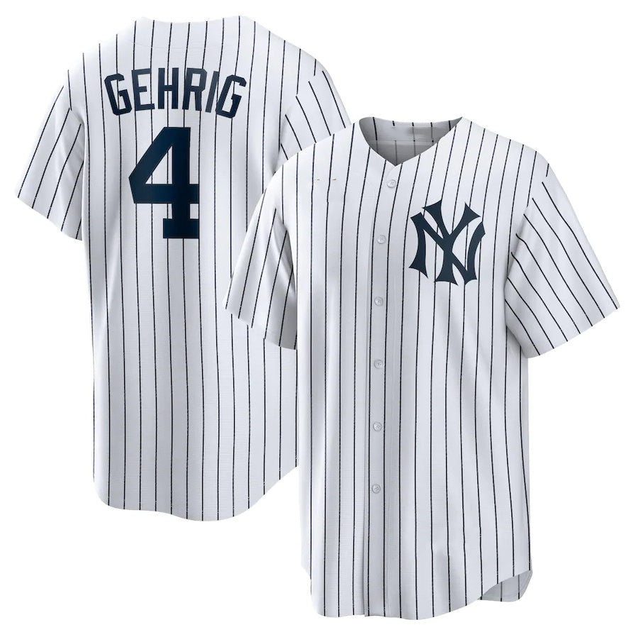 New York Yankees #4 Lou Gehrig Home Cooperstown Collection Player Jersey - White Stitched Baseball Jersey - Main View