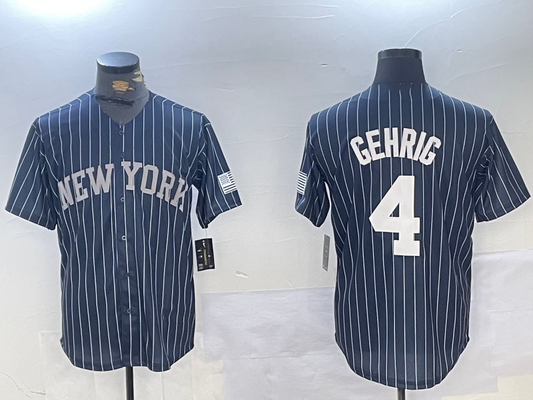 New York Yankees #4 Lou Gehrig Navy Pinstripe Fashion Cool Base Baseball Jersey - Main View