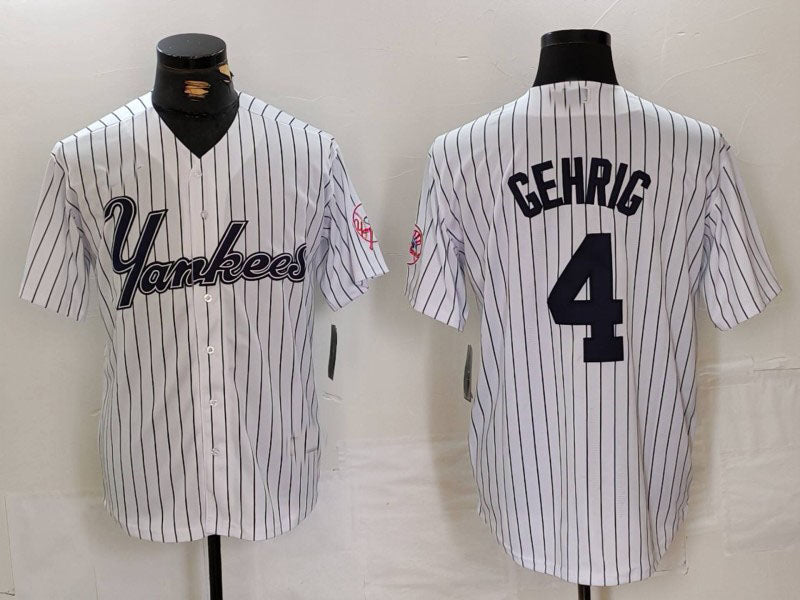 New York Yankees #4 Lou Gehrig White Pinstripe Fashion Cool Base Baseball Jerseys - Main View
