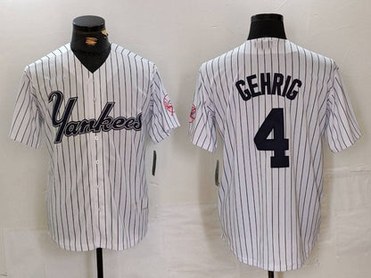 New York Yankees #4 Lou Gehrig White Pinstripe Fashion Cool Base Baseball Jerseys - Main View