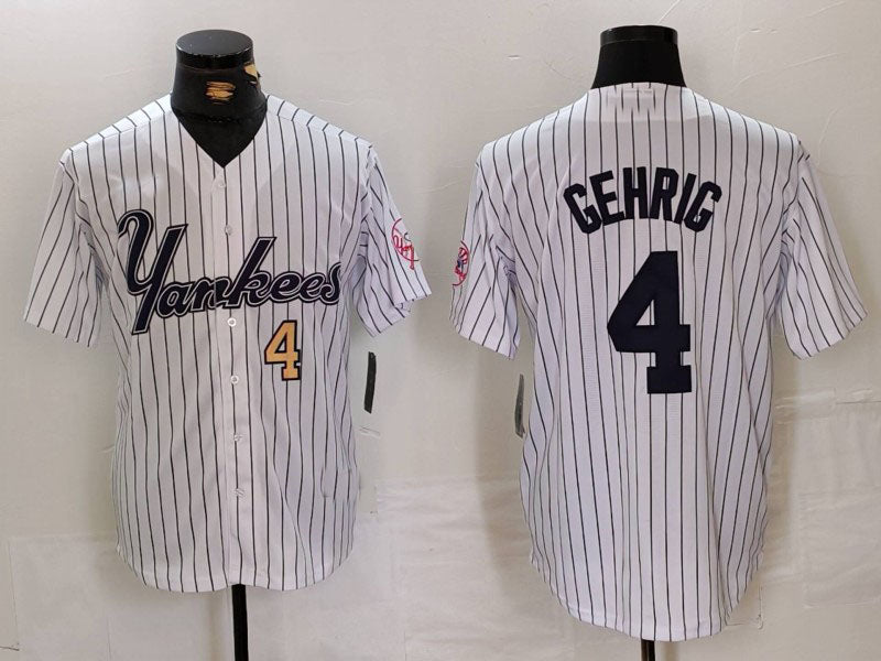 New York Yankees #4 Lou Gehrig White Pinstripe Fashion Cool Base Baseball Jerseys - Main View