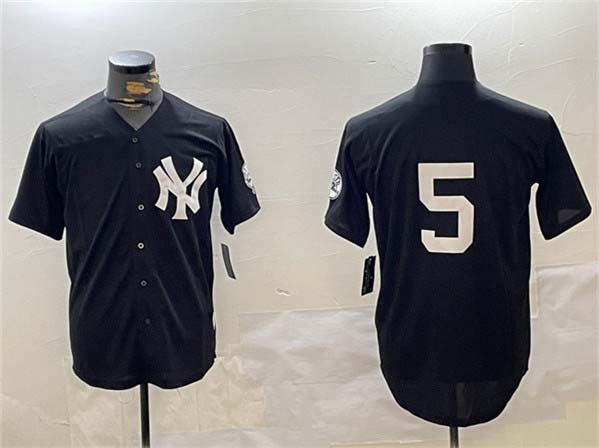 New York Yankees #5 Joe DiMaggio Black With Patch Cool Base Stitched Baseball Jersey - Main View